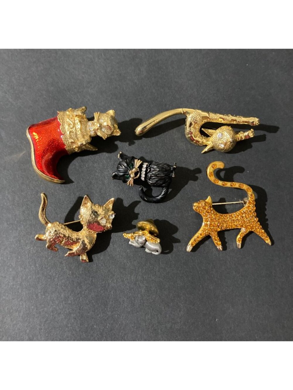 Vintage Mixed Kitty Cat Brooch Pin Lot of 6